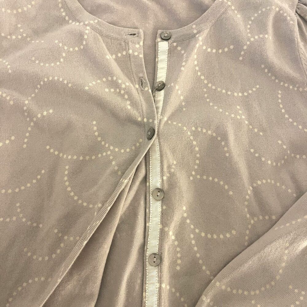 Boden Taupe Button Front Knit Cardigan 10 Polka Dot Abstract Work Preppy Sweater - Picture 10 of 14